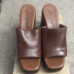 Free People Brown Leather Mules with Block Heel